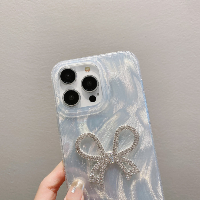 For iPhone 16 15 14 Pro Max Plus 13 11 12 XS XR Cover W/Lanyard Bow Phone Case 