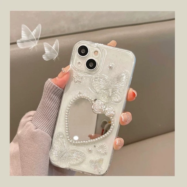 For iPhone 17 Air 17 16 Pro Max 15 14 13 12 11 7 8 XR XS Phone Case Hear Love Mirror Cover