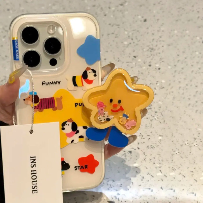 For iPhone 16 Pro Max 15 14 13 12 11 XR XS Phone Cover Graffiti Star Bracket New