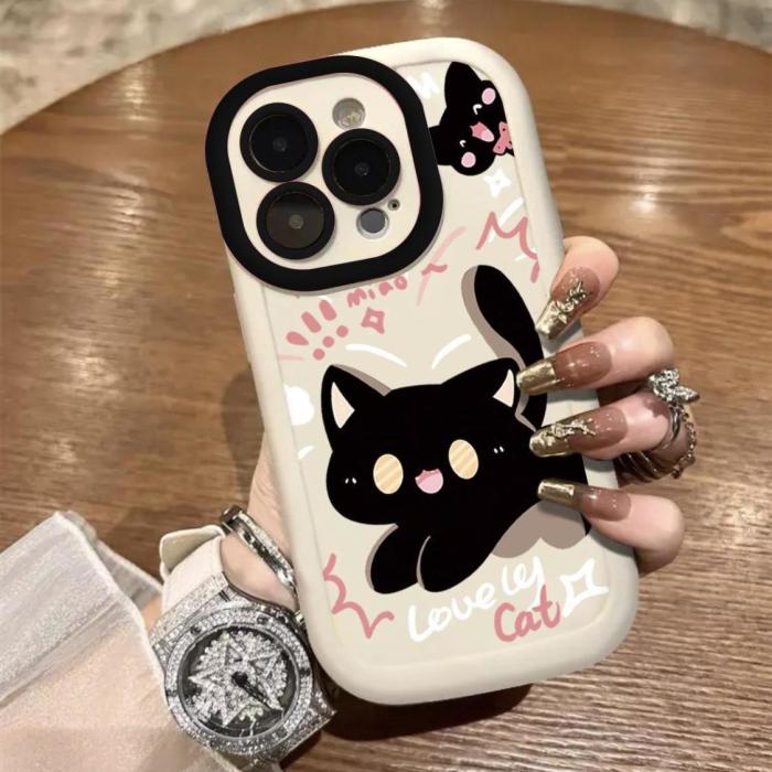 For iPhone 16 Pro Max 15 14 13 12 11 XR XS 7 8 Phone Cover Cute Cat Frosted Case