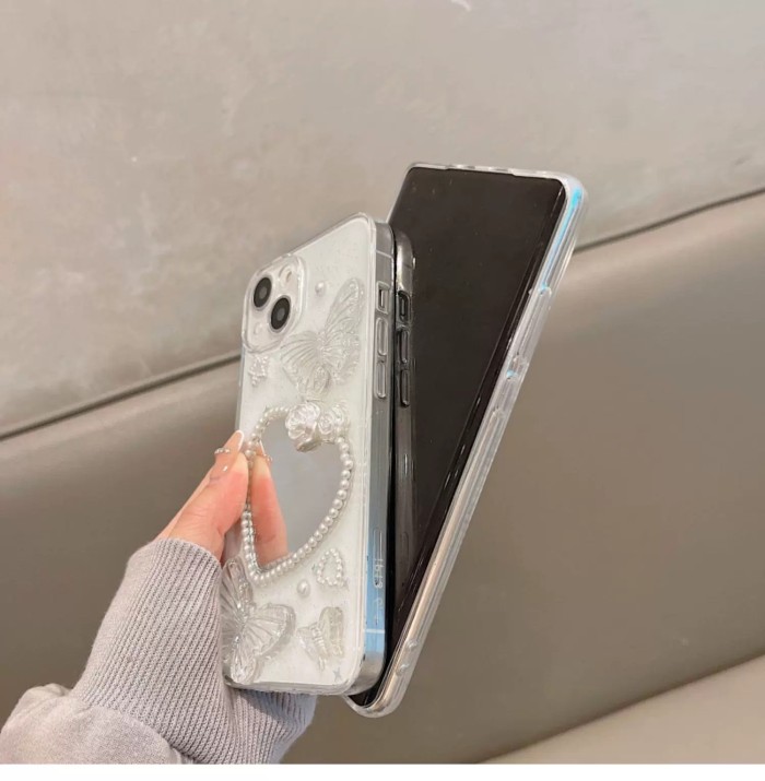 For iPhone 17 Air 17 16 Pro Max 15 14 13 12 11 7 8  XR XS Phone Case Hear Love Mirror Cover