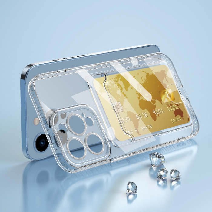 For iPhone 17 air 17 16 15 Pro Max 14 13 12 11 XR XS 7 8 Transparent Card Holder Phone Case 