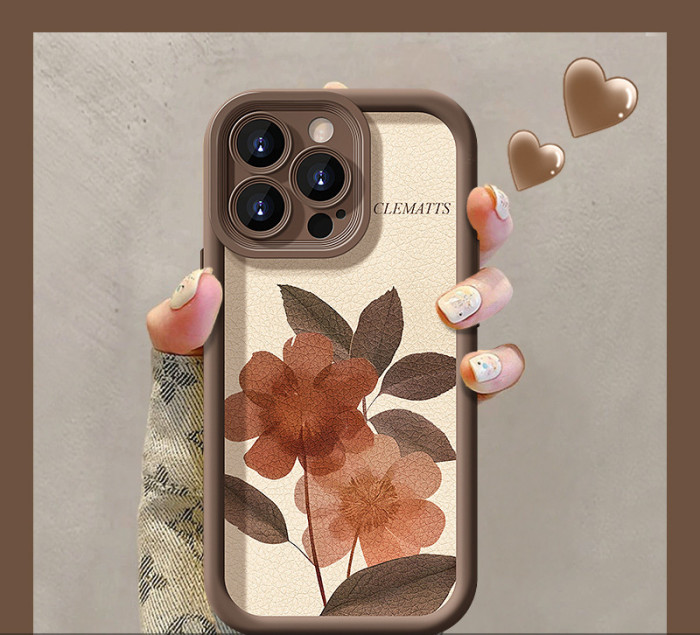 For iPhone16 15 14 13 12 11 8 7XR XS Pro Max w/Lanyard Vintage Flower Phone Case 