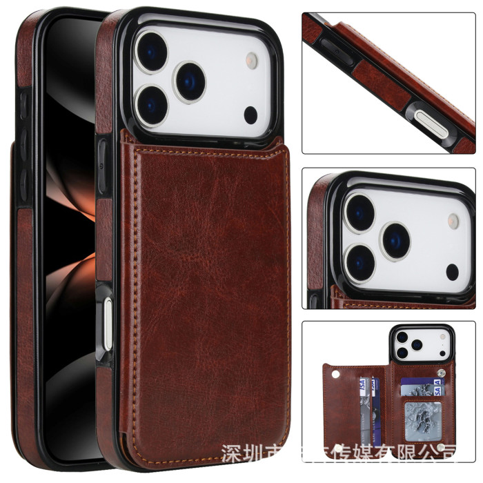 For iPhone 17 Air 17 16 Pro Max 15 14 13 12 11 XR 7 8 Phone Cover Leather Wallet