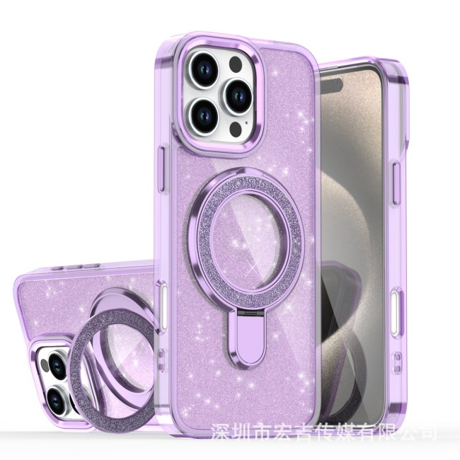 For iPhone 17 Air 17 16 Pro Max 15 14 13 12 11 XR Phone Cover Glitter Magnetic Bracket