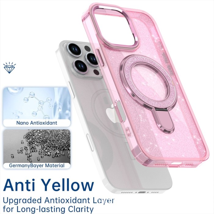For iPhone 17 Air 17 16 Pro Max 15 14 13 12 11 XR Phone Cover Glitter Magnetic Bracket