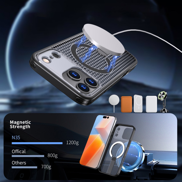 For iPhone 17 Air 17 16 Pro Max 15 14 13 12 11 XR XS Phone Cover Heat Dissipation Magnetic Bracket 