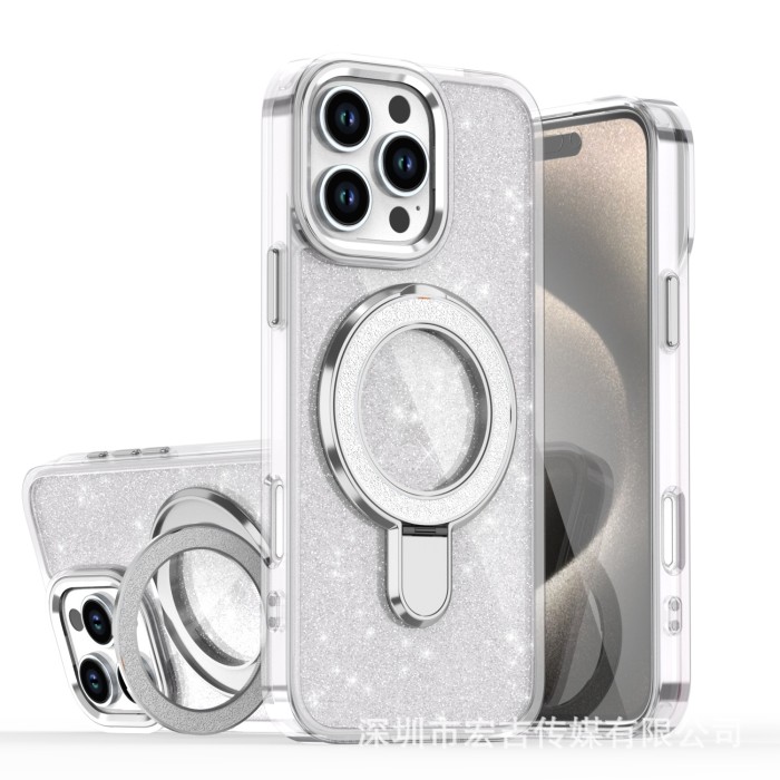 For iPhone 17 Air 17 16 Pro Max 15 14 13 12 11 XR Phone Cover Glitter Magnetic Bracket