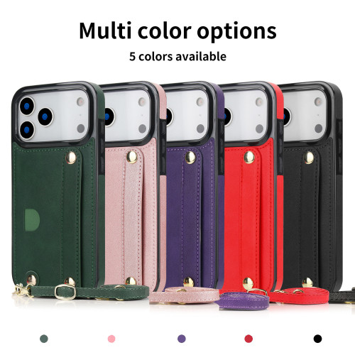 For iPhone 17 Air 17 16 Pro Max 15 14 13 12 11 XR Phone Case Wrist Strap Leather