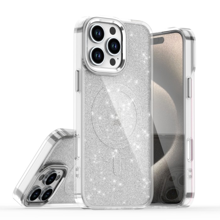 For iPhone 17 Air 17 16 Pro Max 15 14 13 12 11 XR 8 Phone Cover Glitter Magnetic