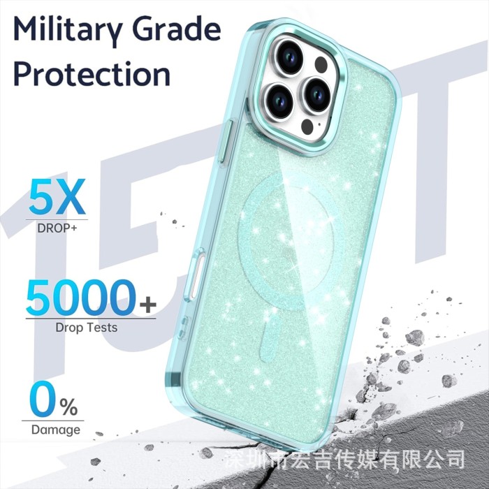 For iPhone 17 Air 17 16 Pro Max 15 14 13 12 11 XR 8 Phone Cover Glitter Magnetic