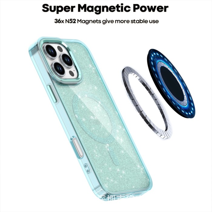 For iPhone 17 Air 17 16 Pro Max 15 14 13 12 11 XR 8 Phone Cover Glitter Magnetic