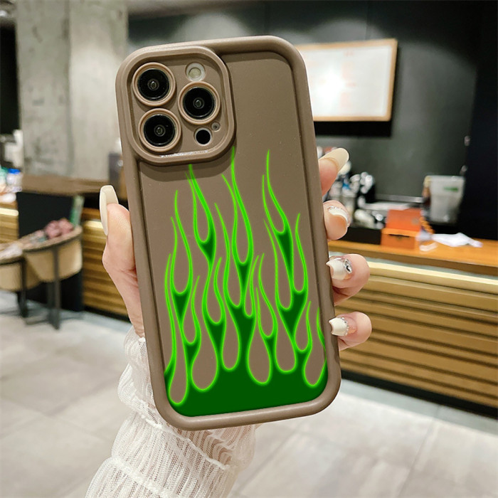 For iPhone 17 Air 17 Pro Max 16 15 14 13 12 11 XR XS 7 8 Phone Cover Green Flame