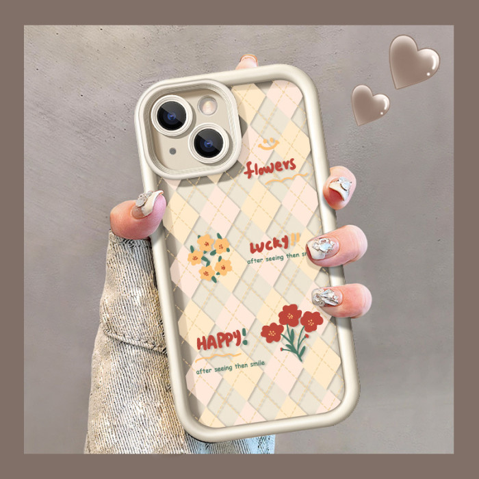 For iPhone 17 Air 17 Pro Max 16 15 14 13 12 11 XR 8 XS Phone Cover Plaid Flower