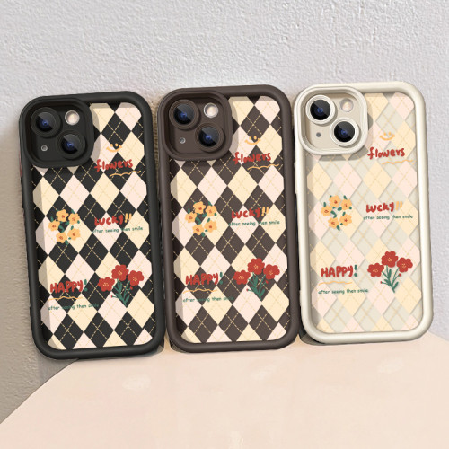For iPhone 17 Air 17 Pro Max 16 15 14 13 12 11 XR 8 XS Phone Cover Plaid Flower