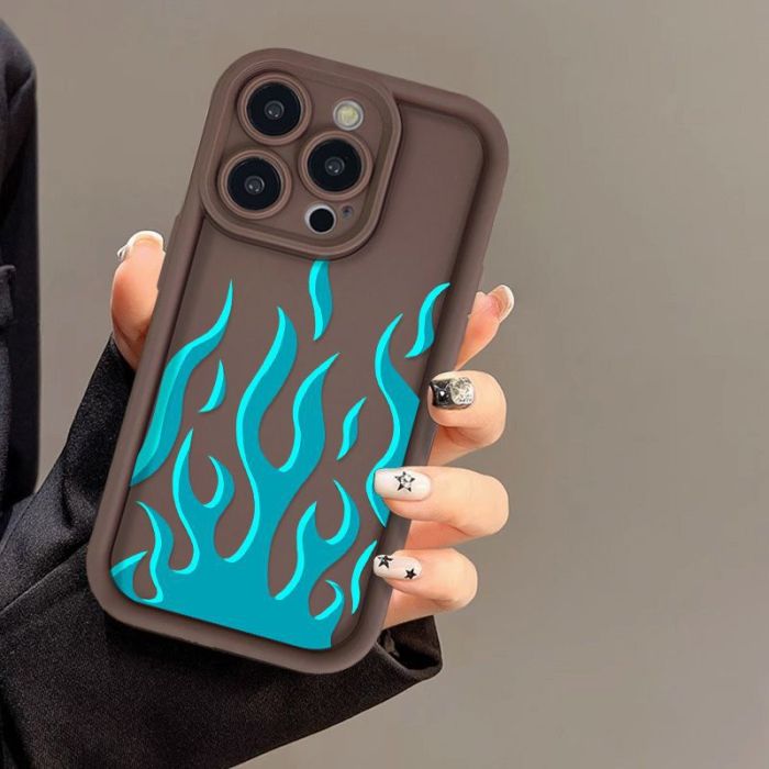 For iPhone 17 Air 17 Pro Max 16 15 14 13 12 11 XR XS 7 8 Phone Cover Blue Flame