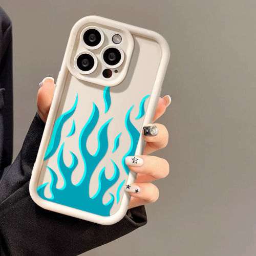 For iPhone 17 Air 17 Pro Max 16 15 14 13 12 11 XR XS 7 8 Phone Cover Blue Flame