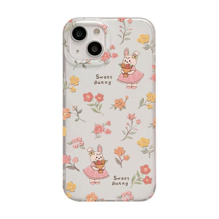 For iPhone 17 Air 17 Pro Max 16 15 14 13 12 11 XR 8 XS Phone Cover Flower Rabbit