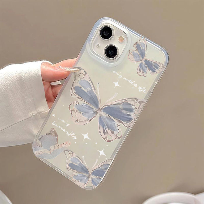 For iPhone 17 Air 17 Pro Max 16 15 14 13 12 11 XR 7 8 Phone Cover Blue Butterfly