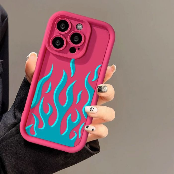 For iPhone 17 Air 17 Pro Max 16 15 14 13 12 11 XR XS 7 8 Phone Cover Blue Flame