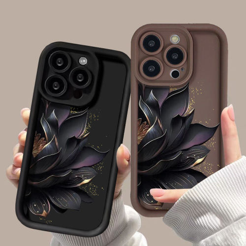 For iPhone 17 Air 17 Pro Max 16 15 14 13 12 11 XR 7 8 XS Phone Cover Gold Lotus