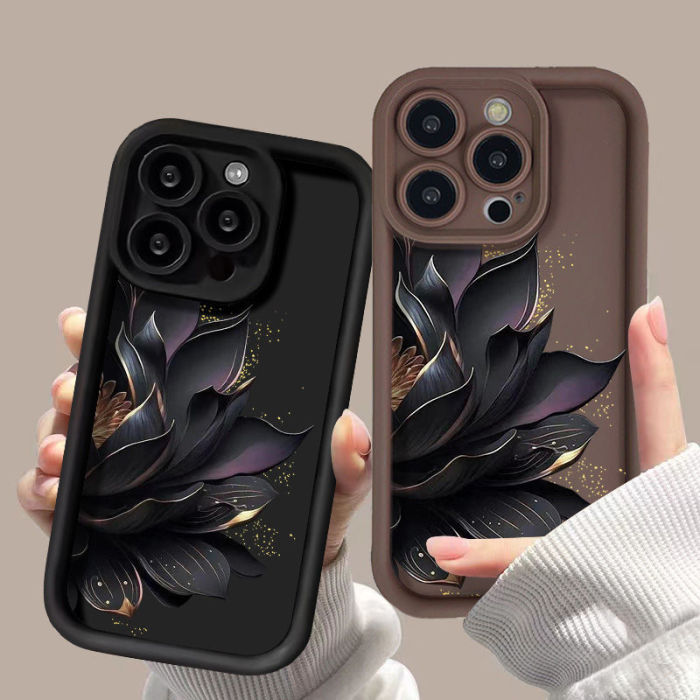 For iPhone 17 Air 17 Pro Max 16 15 14 13 12 11 XR 7 8 XS Phone Cover Gold Lotus