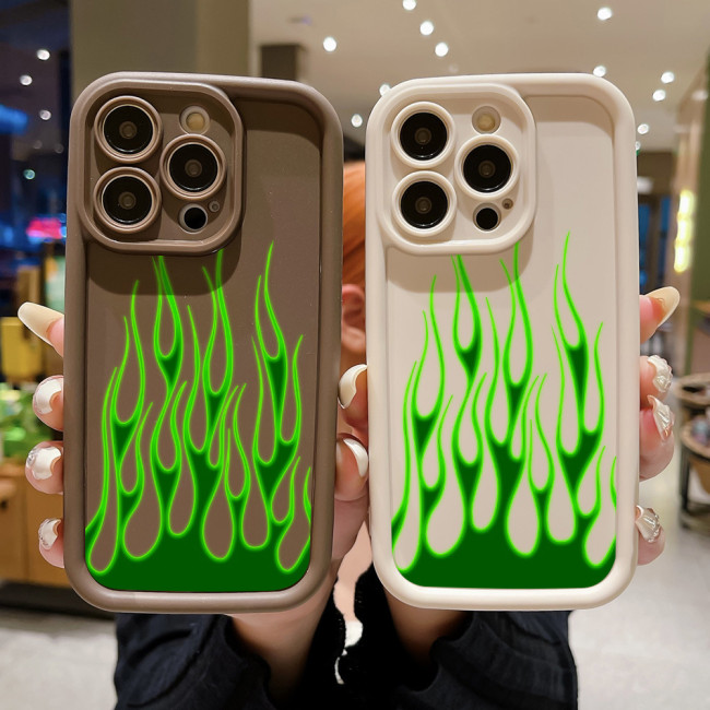 For iPhone 17 Air 17 Pro Max 16 15 14 13 12 11 XR XS 7 8 Phone Cover Green Flame