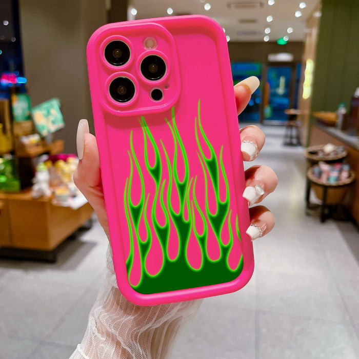 For iPhone 17 Air 17 Pro Max 16 15 14 13 12 11 XR XS 7 8 Phone Cover Green Flame