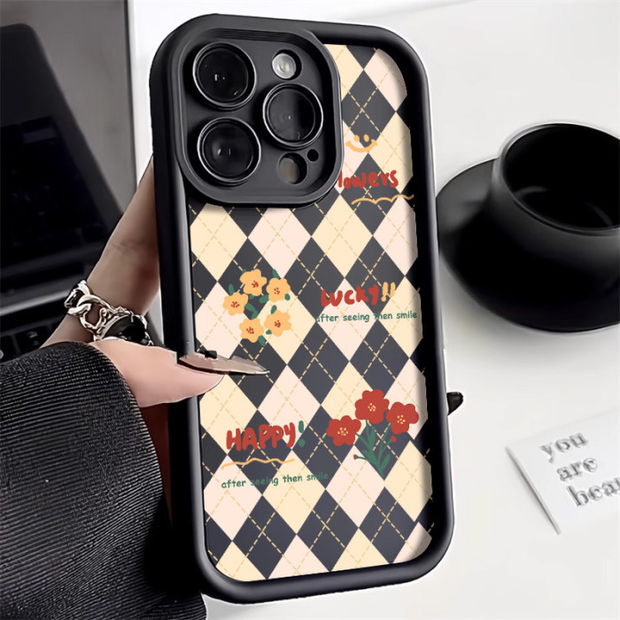 For iPhone 17 Air 17 Pro Max 16 15 14 13 12 11 XR 8 XS Phone Cover Plaid Flower
