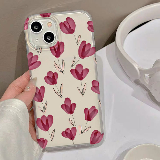 For iPhone 17 Air 17 Pro Max 16 15 14 13 12 11 XR 7 8 XS Phone Case Red Flower