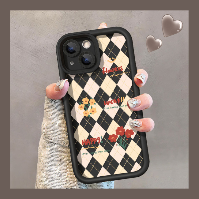 For iPhone 17 Air 17 Pro Max 16 15 14 13 12 11 XR 8 XS Phone Cover Plaid Flower