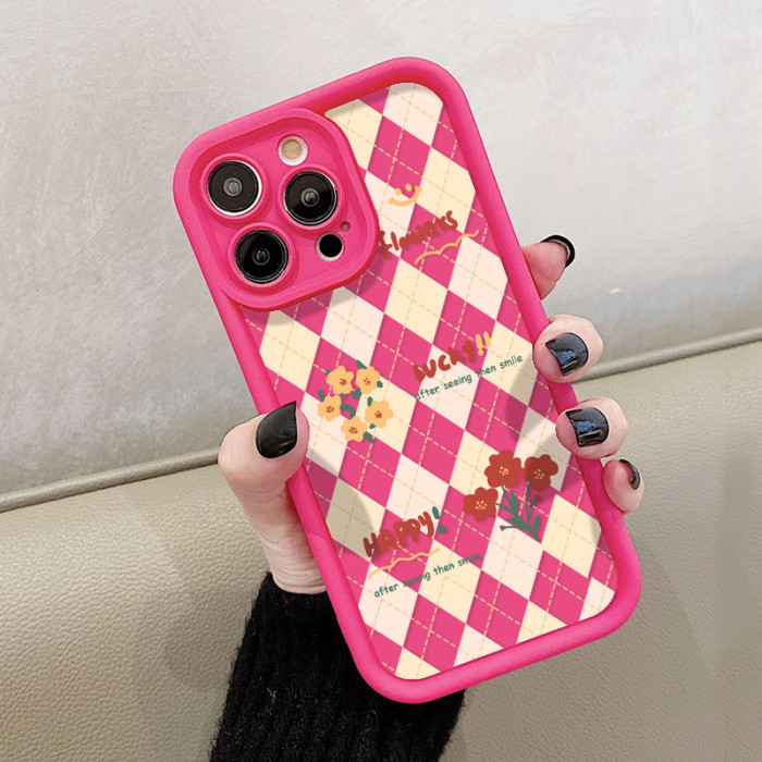 For iPhone 17 Air 17 Pro Max 16 15 14 13 12 11 XR 8 XS Phone Cover Plaid Flower