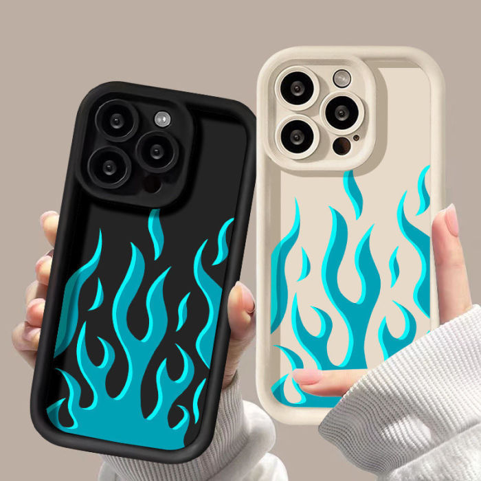 For iPhone 17 Air 17 Pro Max 16 15 14 13 12 11 XR XS 7 8 Phone Cover Blue Flame
