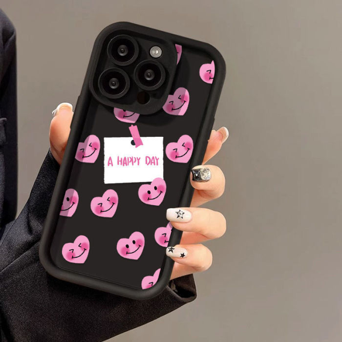 For iPhone 17 Air 17 Pro Max 16 15 14 13 12 11 XR 7 8 XS Phone Cover Love Smiley