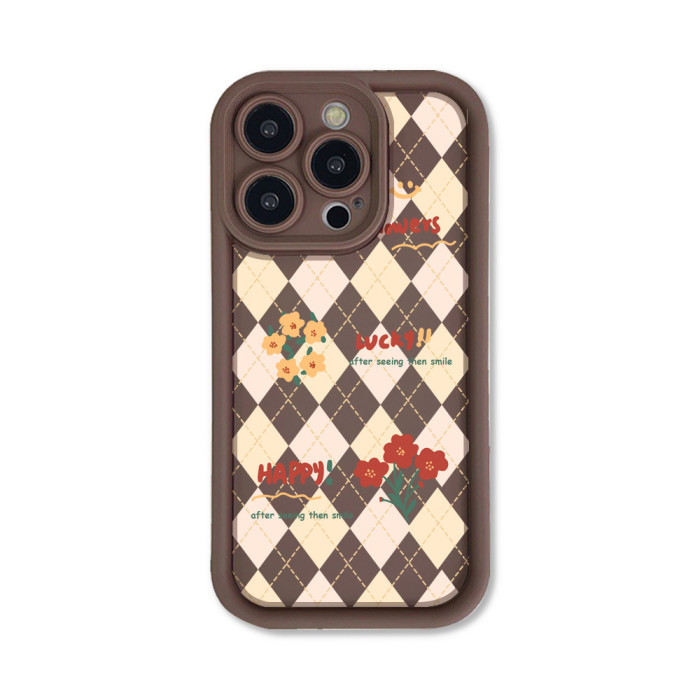 For iPhone 17 Air 17 Pro Max 16 15 14 13 12 11 XR 8 XS Phone Cover Plaid Flower