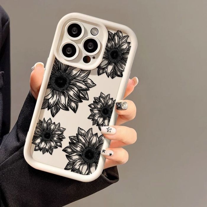 For iPhone 17 Air 17 Pro Max 16 15 14 13 12 11 XR 7 8 Phone Case Black Sunflower