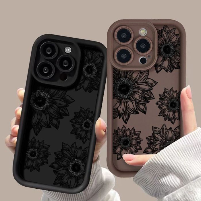 For iPhone 17 Air 17 Pro Max 16 15 14 13 12 11 XR 7 8 Phone Case Black Sunflower