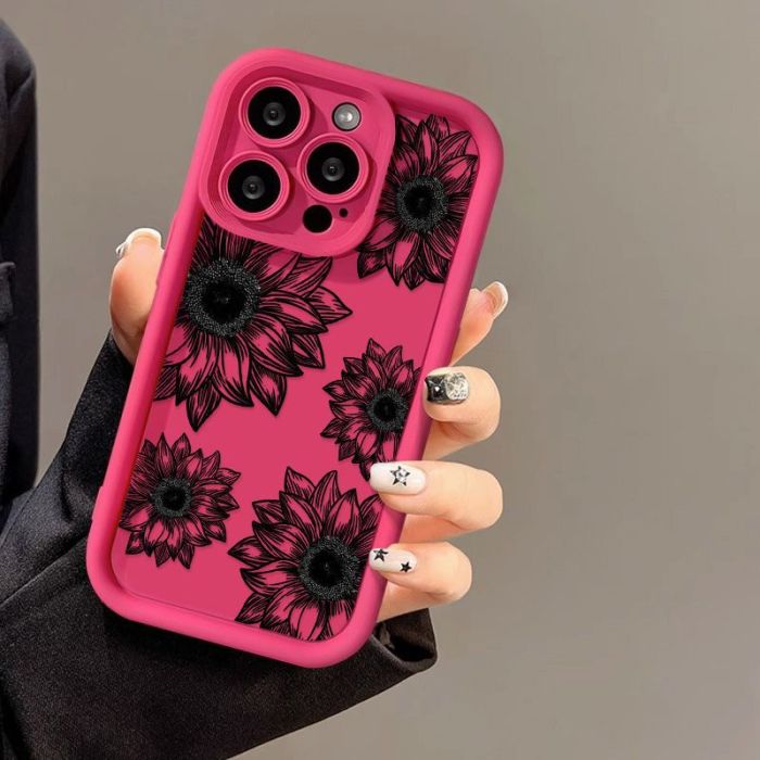 For iPhone 17 Air 17 Pro Max 16 15 14 13 12 11 XR 7 8 Phone Case Black Sunflower