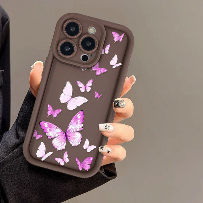 For iPhone 17 Air 17 Pro Max 16 15 14 13 12 11 XR 7 Phone Case Purple Butterfly