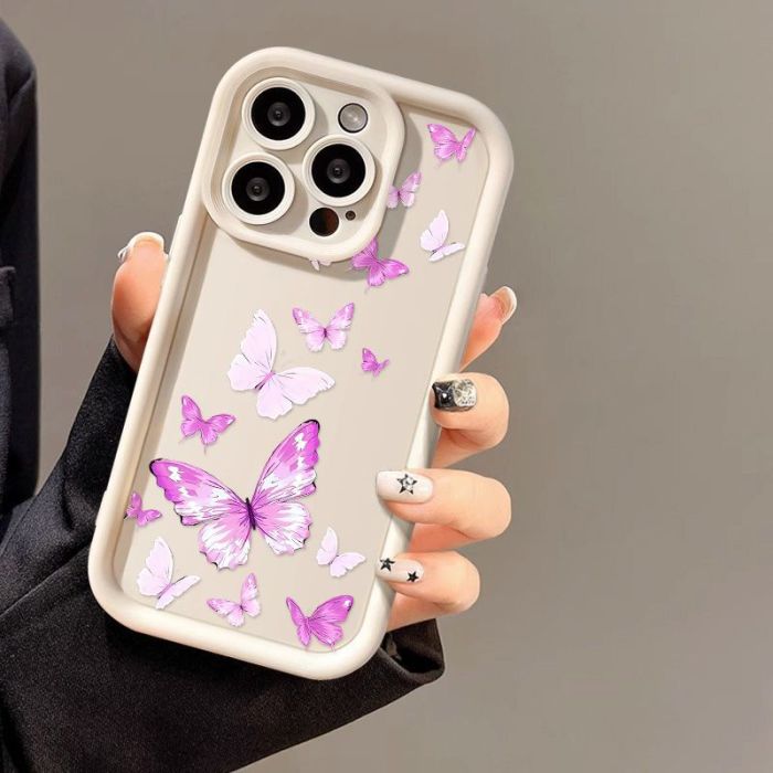 For iPhone 17 Air 17 Pro Max 16 15 14 13 12 11 XR 7 Phone Case Purple Butterfly
