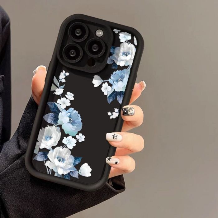 For iPhone 17 Air 17 Pro Max 16 15 14 13 12 11 XR 7 8 XS Phone Case Blue Flowers