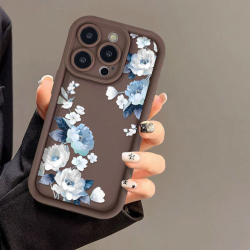 For iPhone 17 Air 17 Pro Max 16 15 14 13 12 11 XR 7 8 XS Phone Case Blue Flowers