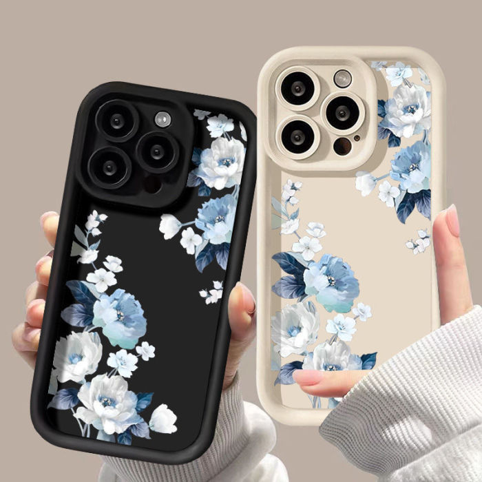 For iPhone 17 Air 17 Pro Max 16 15 14 13 12 11 XR 7 8 XS Phone Case Blue Flowers
