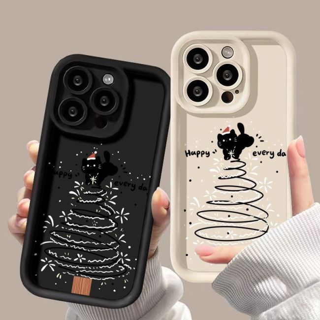 For iPhone 17 Air 17 16 Pro Max 15 14 13 12 11 8 XR XS Phone Case Christmas Cat