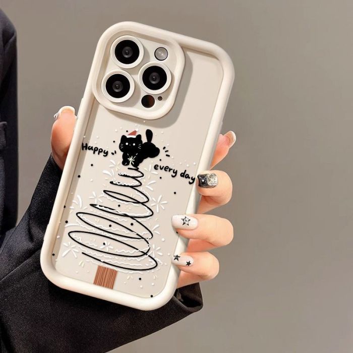 For iPhone 17 Air 17 16 Pro Max 15 14 13 12 11 8 XR XS Phone Case Christmas Cat