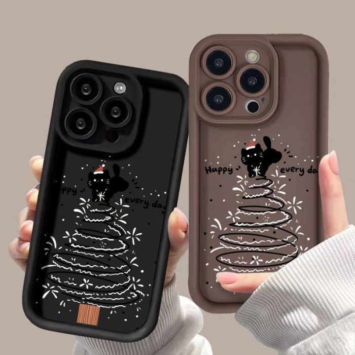 For iPhone 17 Air 17 16 Pro Max 15 14 13 12 11 8 XR XS Phone Case Christmas Cat