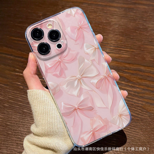 For iPhone 17 Air 17 16 Pro Max 15 14 13 12 11 8 XR XS Phone Case Pink Bow New