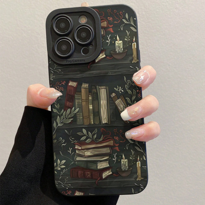 For iPhone 17 Air 17 16 Pro Max 15 14 13 12 11 7 8 XR Phone Case  Book Bookshelf
