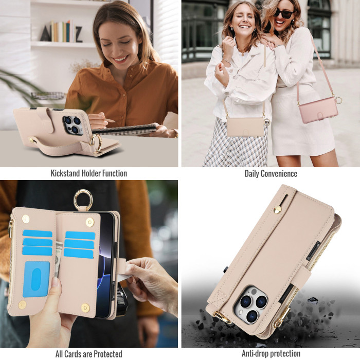For iPhone 17 Air 17 Pro Max 16 15 14 13 12 11 XR 7 8 XS Phone Case Leather Wallet Card Holder