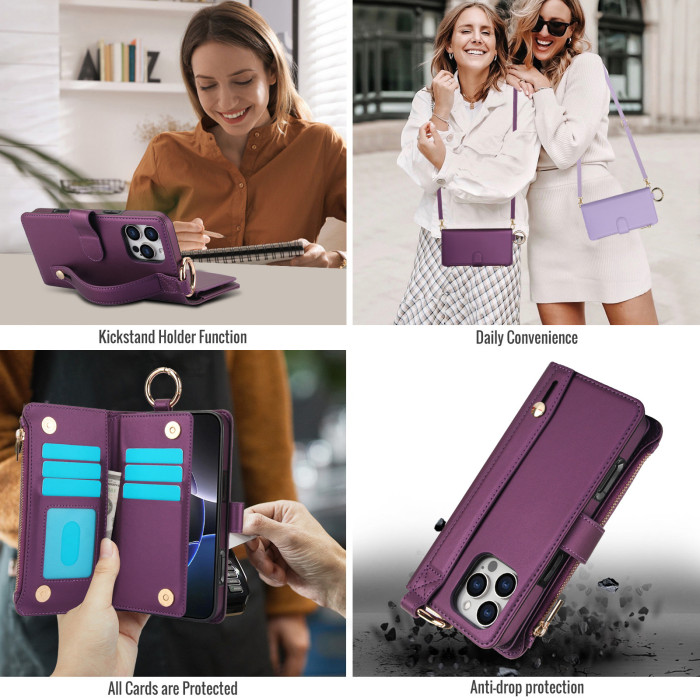 For iPhone 17 Air 17 Pro Max 16 15 14 13 12 11 XR 7 8 XS Phone Case Leather Wallet Card Holder